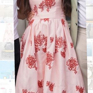 Pink Floral Dress with Red Accents